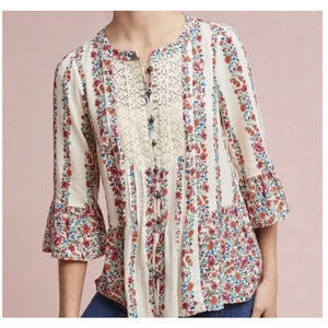 Anthropologie Maeve Hiver Floral Peasant Blouse - Women's Size 2